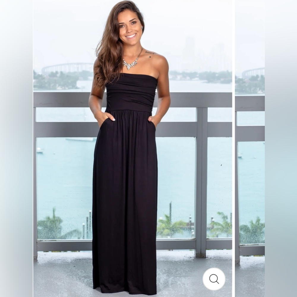 Black Strapless Maxi Dress with Pockets